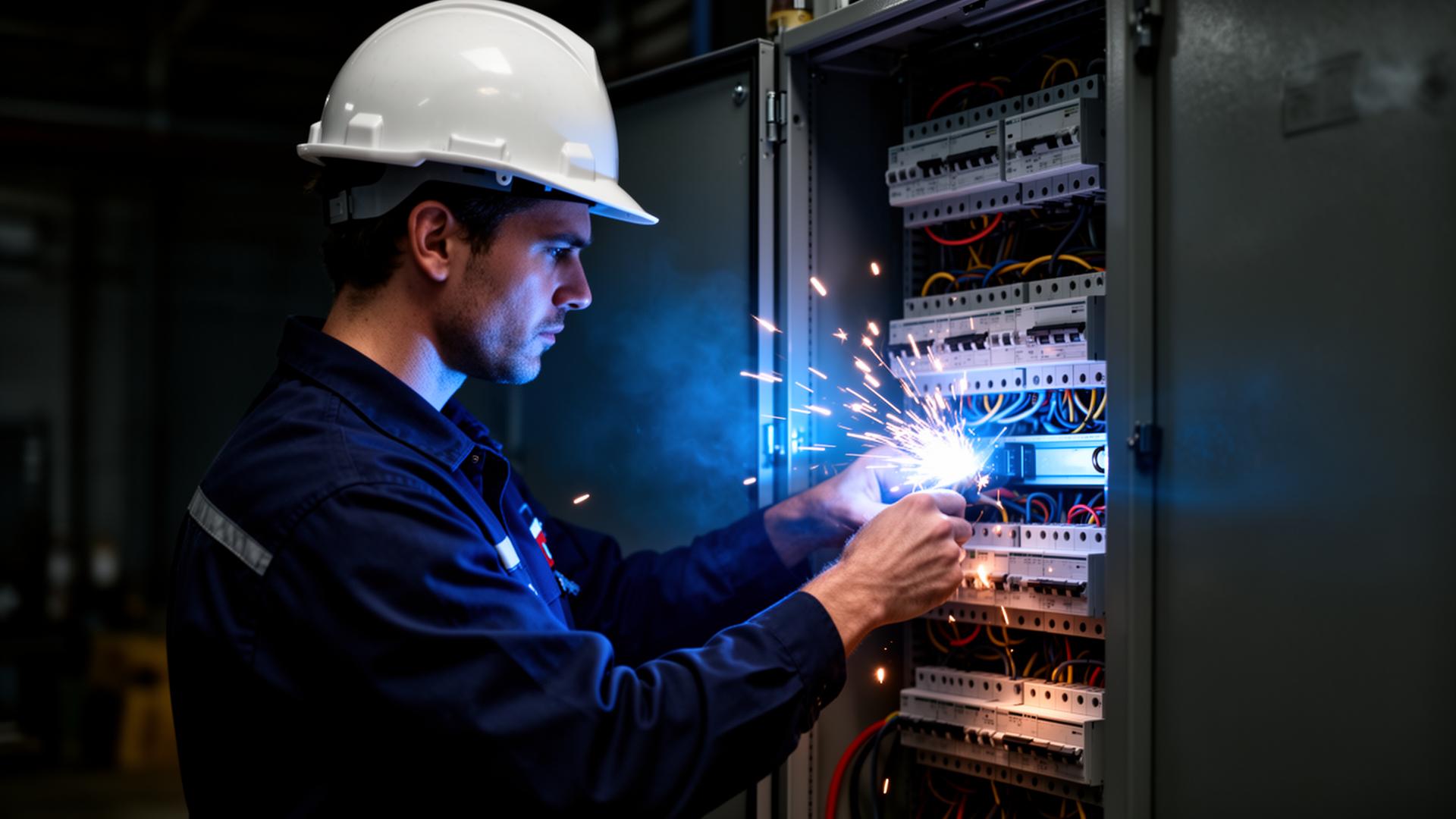 Thompson Electric electrician working on panel